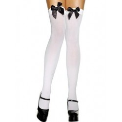 Thigh High Stockings with  Black Bow - White  Fv-29334