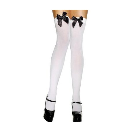 Thigh High Stockings with  Black Bow - White  Fv-29334