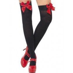 Thigh High Stockings with  Red Bow - Black  Fv-29331