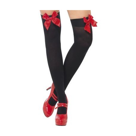 Thigh High Stockings with  Red Bow - Black  Fv-29331