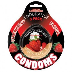 Endurance Strawberry Flavored Condoms - 3 Pack