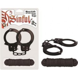 Sinful Metal Cuffs with Keys & Love Rope - Black 