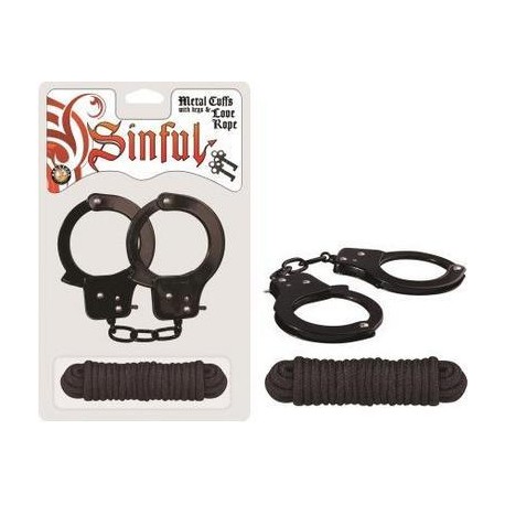 Sinful Metal Cuffs with Keys & Love Rope - Black 