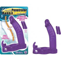 Double Penetrator Rabbit Cockring - Purple