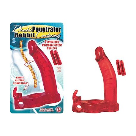 Double Penetrator Rabbit Cockring - Red
