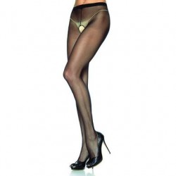 Sheer Crotchless Pantyhose  - Black - Queen Size 