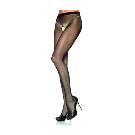 Sheer Crotchless Pantyhose  - Black - Queen Size 