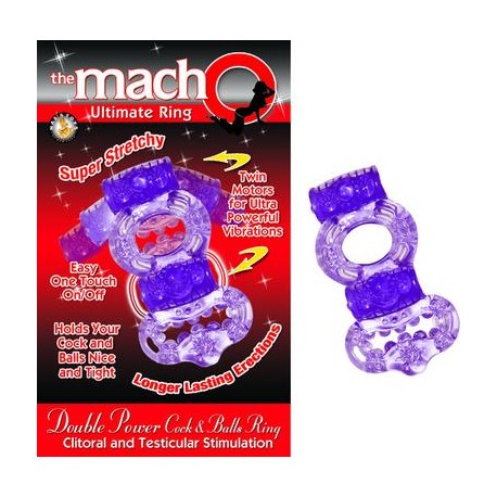 The Macho Collection Double Power Cock and Balls Ring - Purple 
