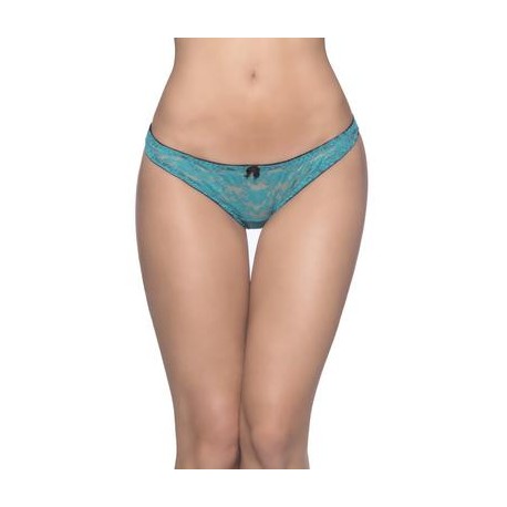 Open Back Crotchless Panty - Turquoise/black - One Size 