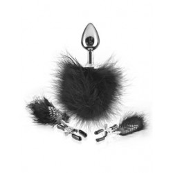 Fetish Fantasy Series Feather Nipple Clamps & Butt Plug - Black 