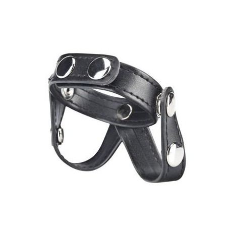 V-Style Cock Ring With Ball Divider - Black