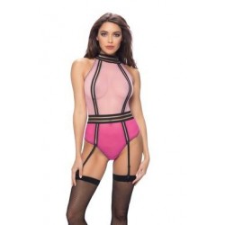 Mesh Striped Teddy - Light Pink/ Bright Rose - Large/ Extra Large 