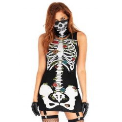 2 Pc. Skeleton Garter Dress & Face Mask - Medium/  Large 