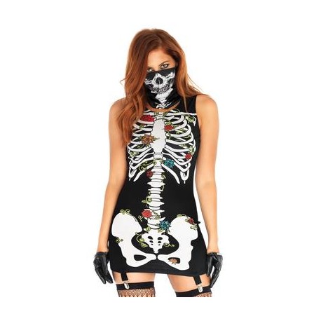 2 Pc. Skeleton Garter Dress & Face Mask - Medium/  Large 