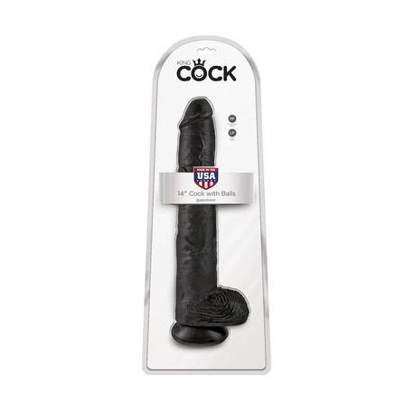 King Cock 14" Cock with Balls - Black    