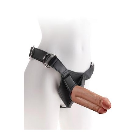 King Cock Strap-on Harness W/ 7" Two Cocks One  Hole - Tan 