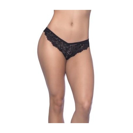 Cage Back Galloon Lace Boyshort with Wrap Around  Elastic Detail - 1x/2x - Black 