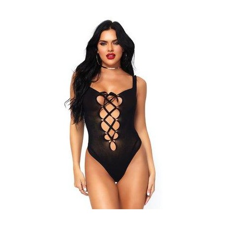Lace Up Teddy - One Size - Black  