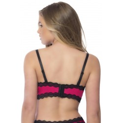 Longline Satin Balconette Bra With Lace Trimmed Edges and Removable Straps - Medium - Bright Rose/black