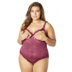 Open Cup Crotchless Teddy - Amaranth - Queen Size