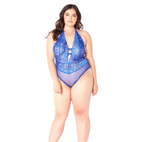 Lace and Mesh Teddy - Queen Size - Blue