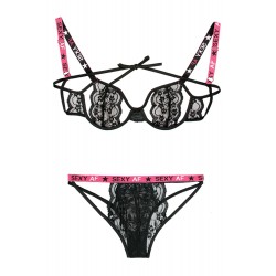 Sexy Af Cutout Bra &amp; Panty Set - Pink/black - S/m