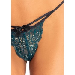 2 Pc Lace Bralette and Panty Set - Teal - S/m