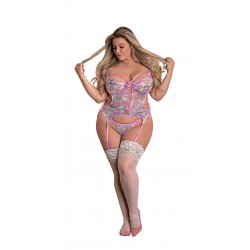 Painted Petals Merry Widow and G-String - Queen Size - Multi