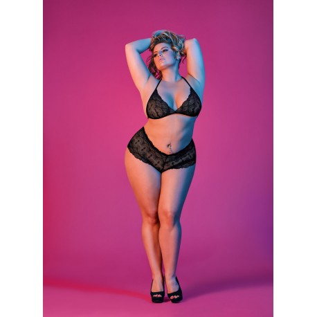 Sexy Time Triangle Bra and Cheeky Short Set - Black -L/xl