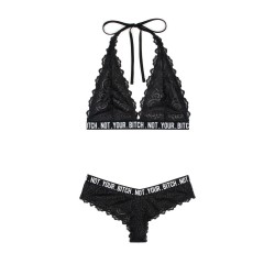 Not Your Bitch Bralette and Cheeky Panty Set - Black - S/m