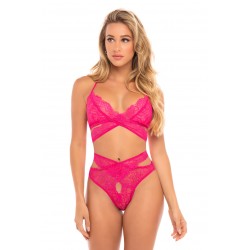 Cut Out Galloon Lace Bra Set - Bright Rose - S/m