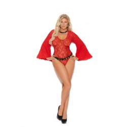 Long Sleeve Lace Teddy - Queen Size - Red