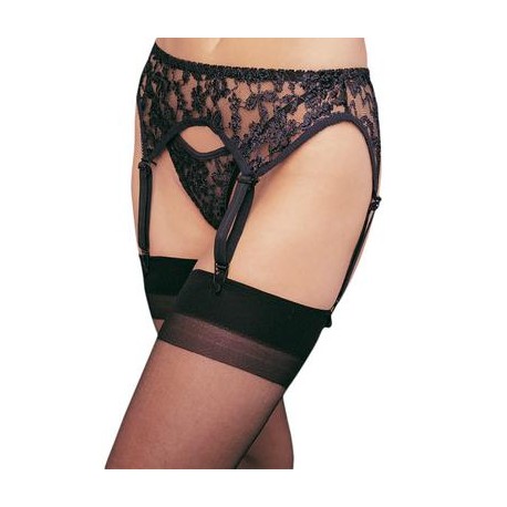 Lace Garterbelt and Thong -  Black - One Size 