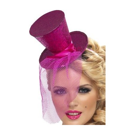 Mini Top Hat on Headband -  Hot Pink 
