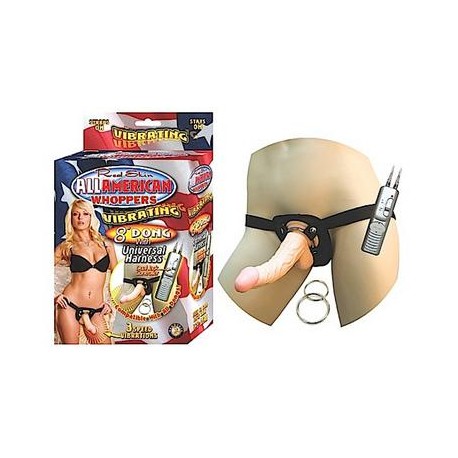 All American Whoppers Vibrating 8-Inch Dong With Harness - Flesh 