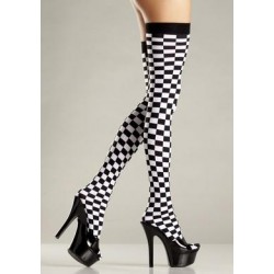 Checkerboard Thigh Highs -  Black and White - One Size 