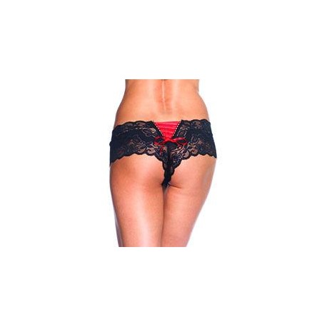 Butterfly Lace Tanga Panty  - Black/red - Small - Medium 