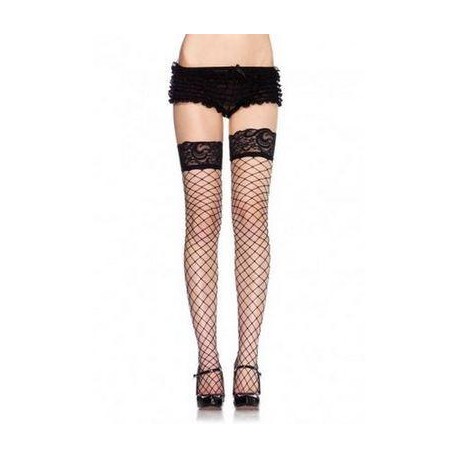 Lace Top Fence Net Thigh Highs - Black - One Size 