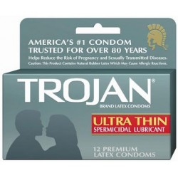 Trojan Ultra Thin Spermicidal Lubricant Condoms - 12 Pack